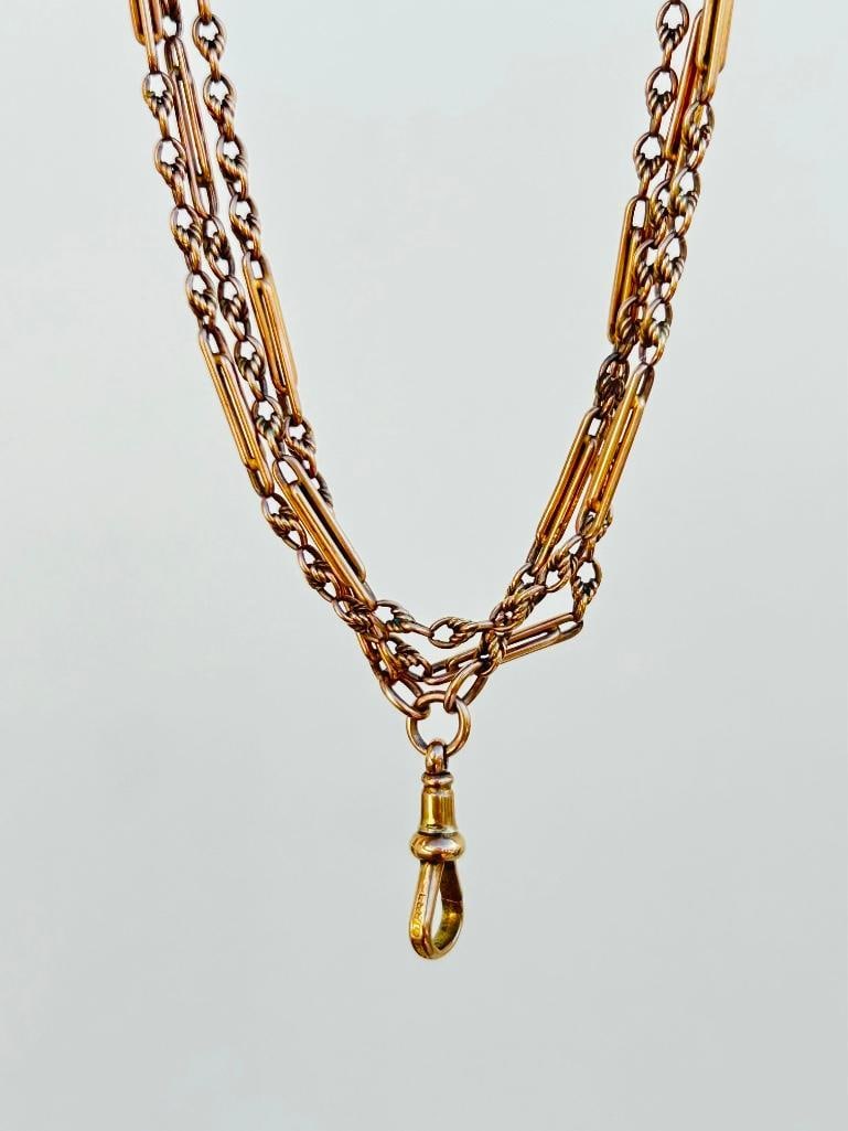 *Heavy Unusual Link 9ct Gold Longguard Chain Necklace with DogClip - 9