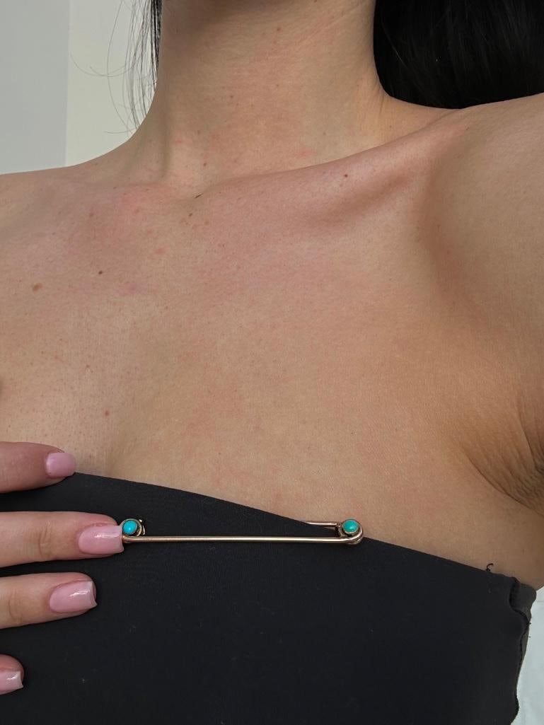 Antique Oversized Stock / Safety Pin Brooch with Turquoise - 2