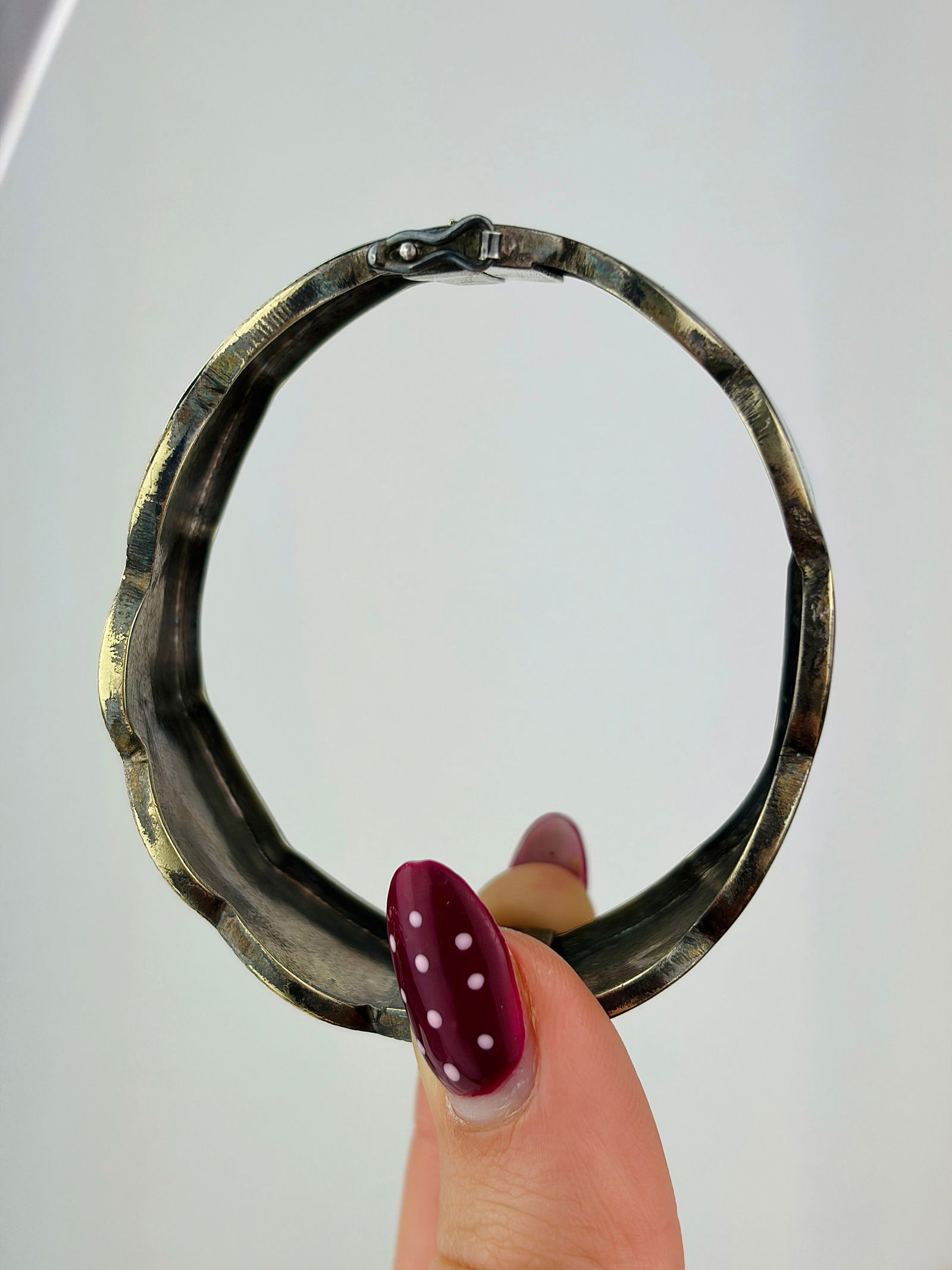 ANTIQUE VICTORIAN ERA SILVER BANGLE / BRACELET WITH GOLD OVERLAY - 2