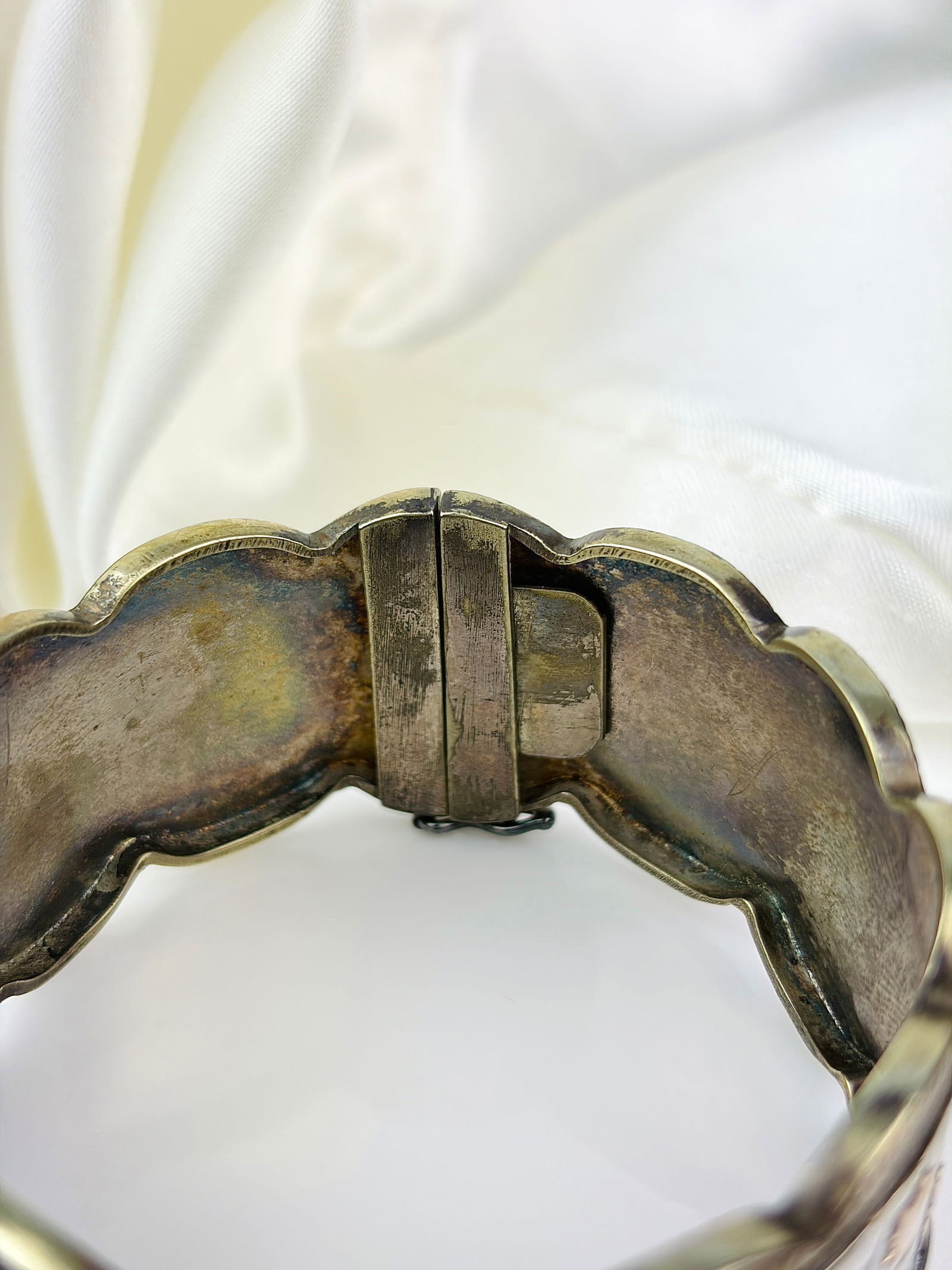 ANTIQUE VICTORIAN ERA SILVER BANGLE / BRACELET WITH GOLD OVERLAY - 3