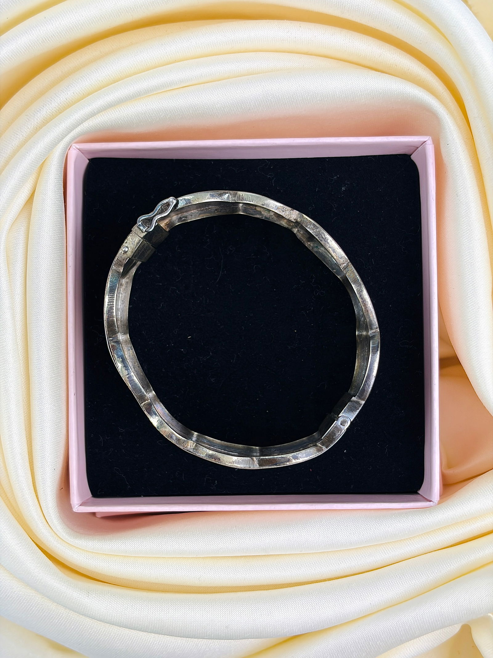 ANTIQUE VICTORIAN ERA SILVER BANGLE / BRACELET WITH GOLD OVERLAY - 6