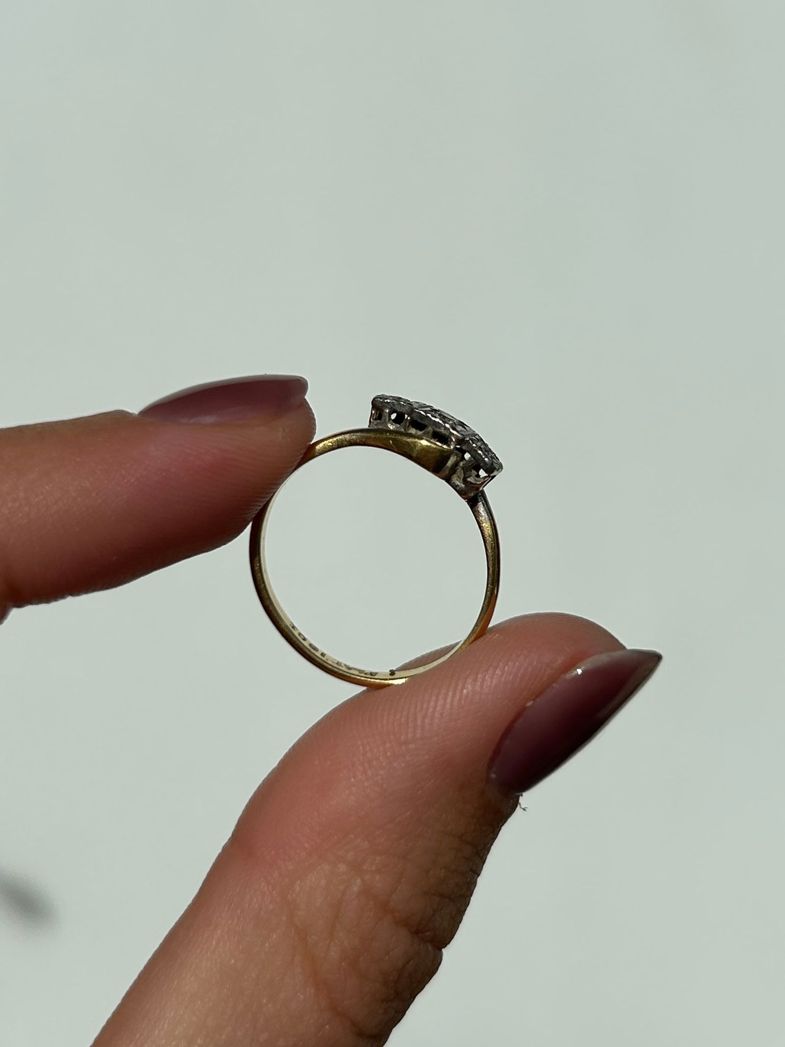 Antique 18ct Gold and Platinum Diamond 3 Stone Twist Ring - 7