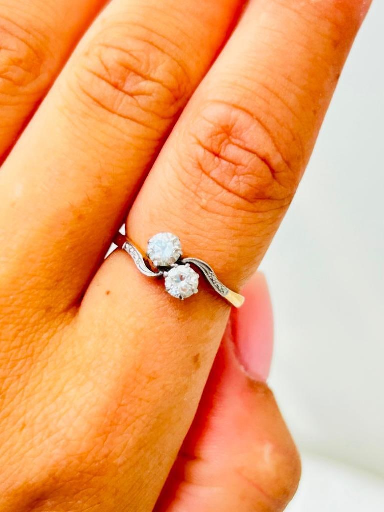 Antique 18ct Yellow Gold and Platinum Diamond Cross over Ring - 2