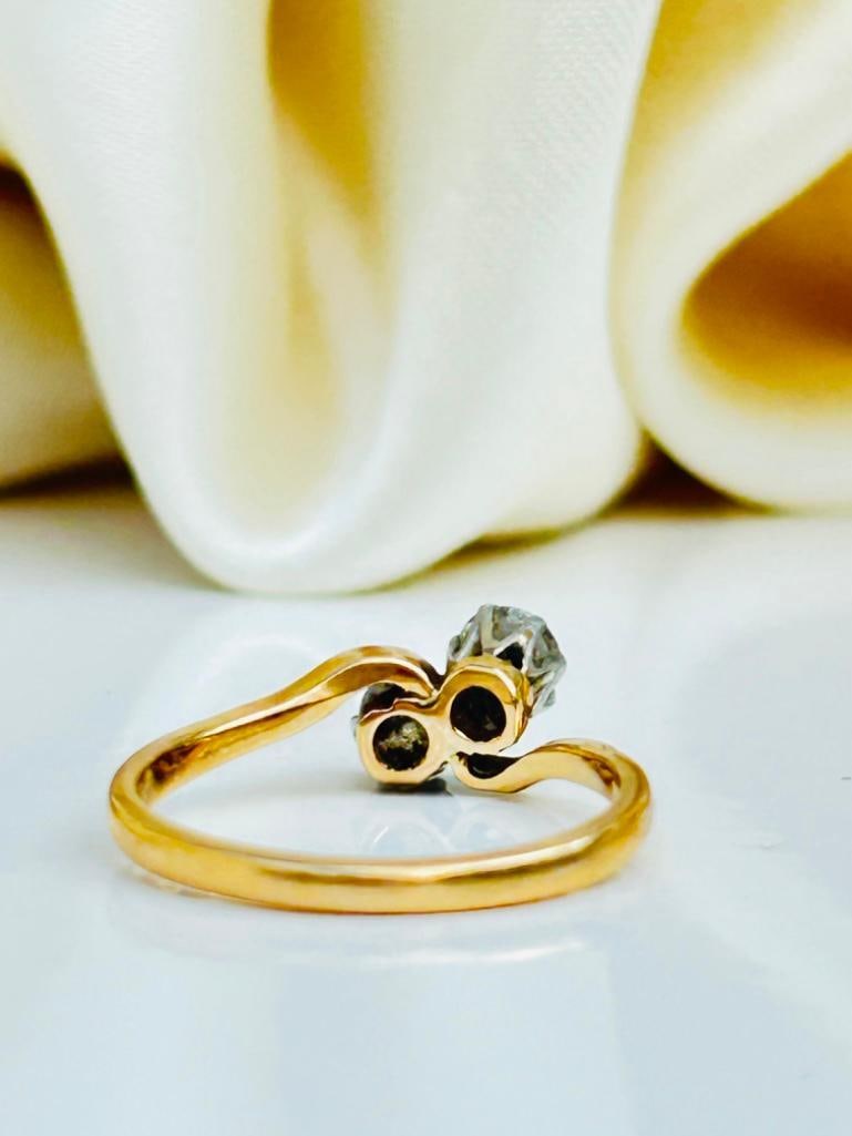 Antique 18ct Yellow Gold and Platinum Diamond Cross over Ring - 7