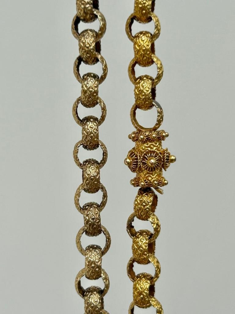 Georgian Textured Gold Barrel Clasp Necklace: Georgian Textured Gold Barrel Clasp Necklace the most gorgeous textured barrel, truly wonderful!! measurements lengths 39cm width 7mm weight