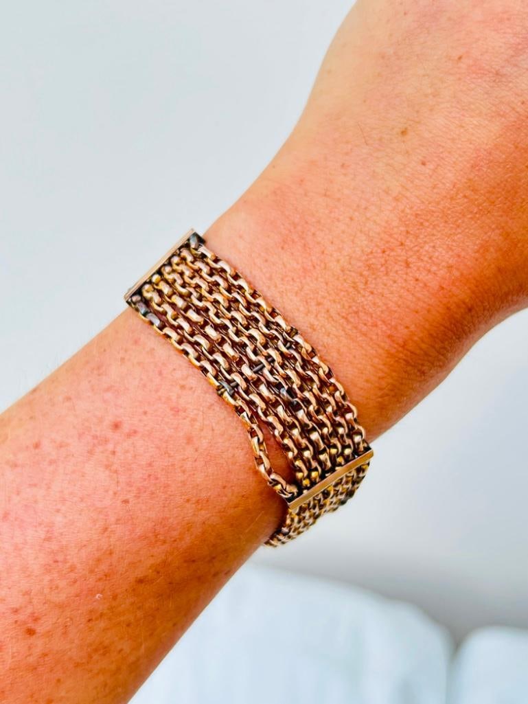 Chunky Antique 9ct Gold Wide Link Bracelet - 4