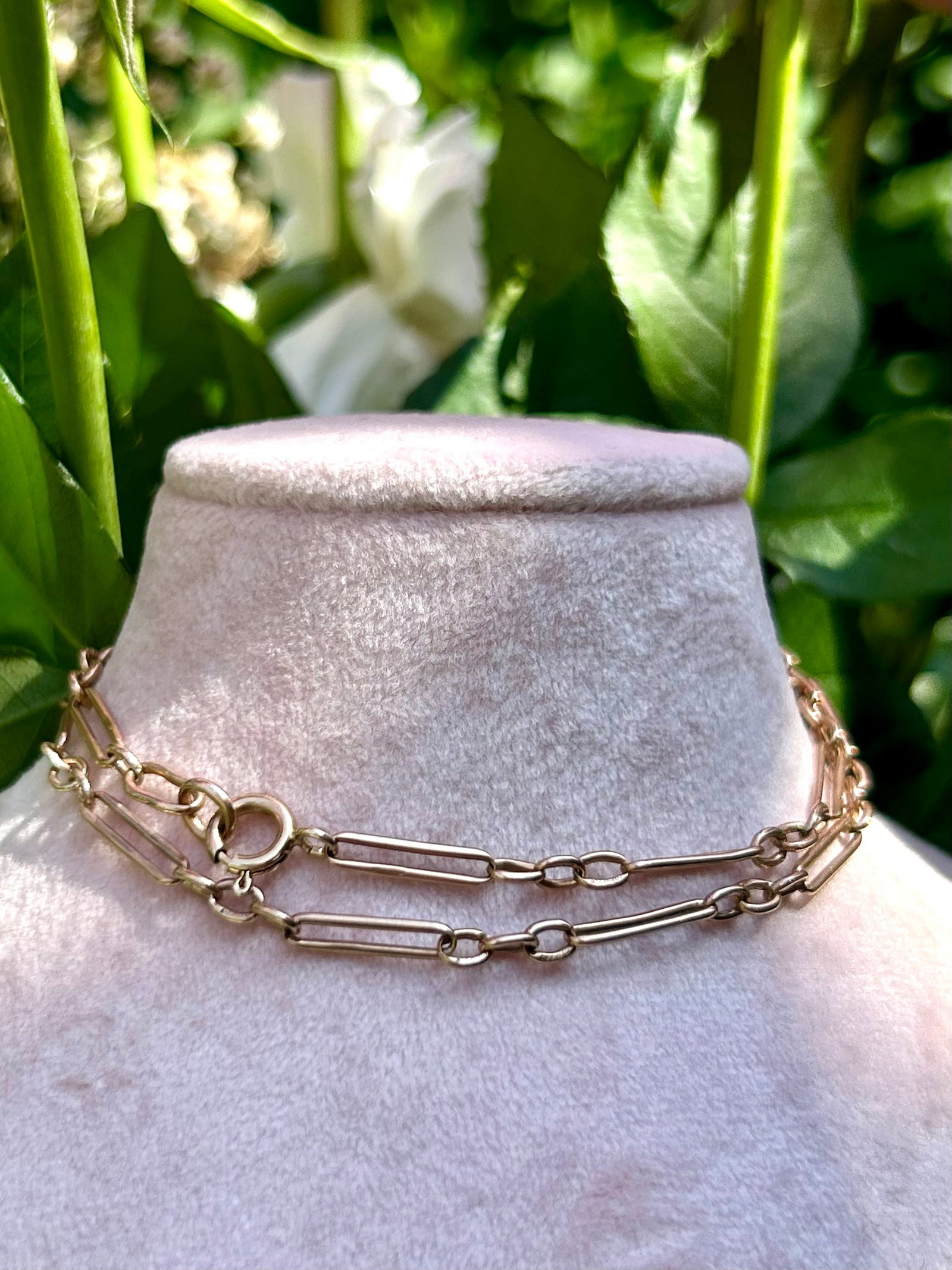 Antique 9ct gold paper link chain necklace - 6