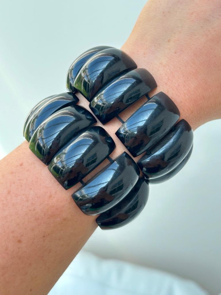 Pair of Large Antique Victorian Era Jet Bracelets - 2