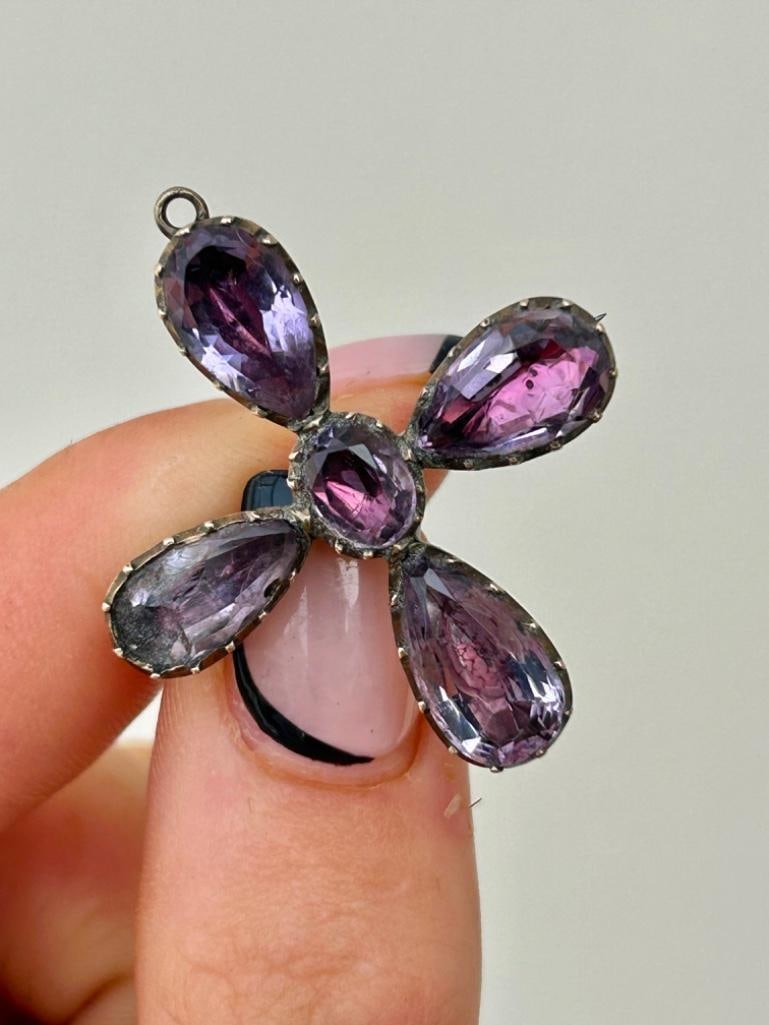 Antique Amethyst and Gold Cross Brooch - 2