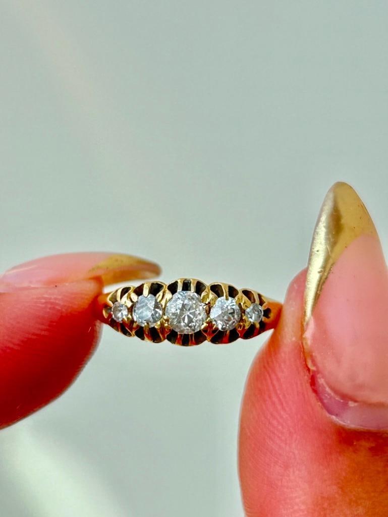 Antique 18ct Yellow Gold Diamond 5 Stone Ring - 3