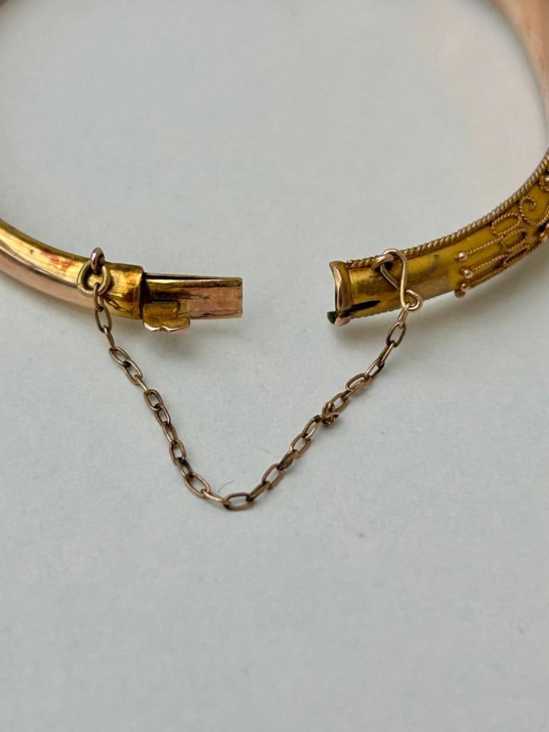 Antique Victorian Star Ruby Diamond and Pearl 9carat Bangle Bracelet - 4