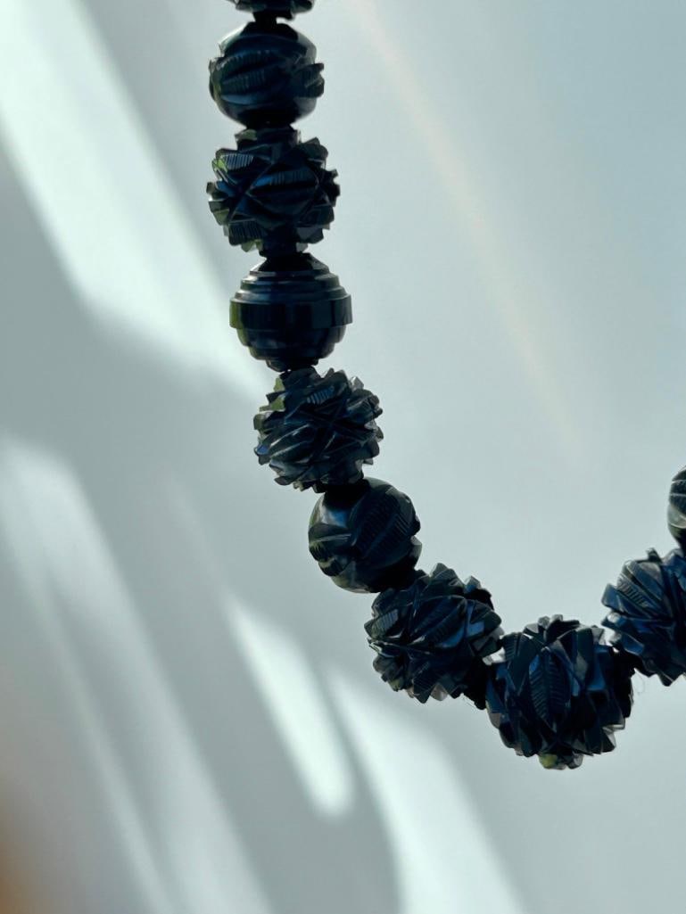 Antique Large Victorian Carved Whitby Jet Necklace - 3