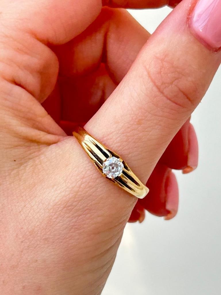 Antique Huge 18ct Yellow Gold 50pt Diamond Belcher Style Ring - 2