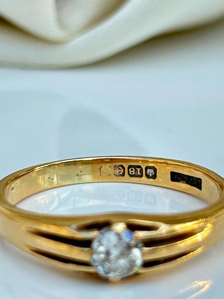 Antique Huge 18ct Yellow Gold 50pt Diamond Belcher Style Ring - 7