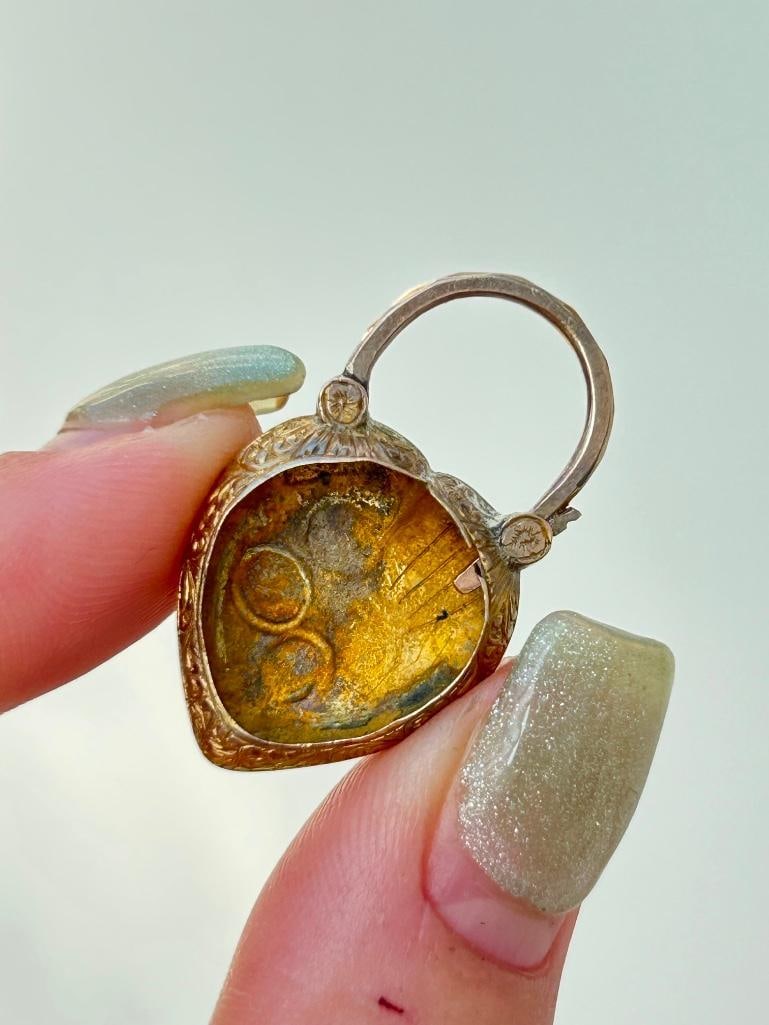 Large Antique Turquoise and Gold Heart Padlock Pendant - 4