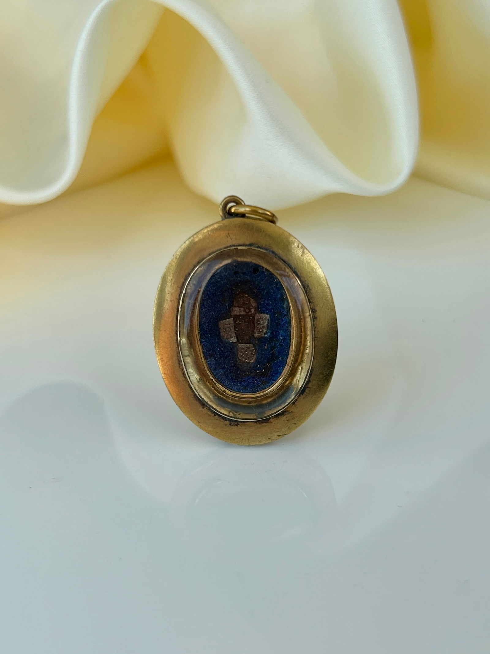 Antique 18ct Yellow Gold Blue Enamel, Diamond and Pearl Star Locket back Pendant - 2