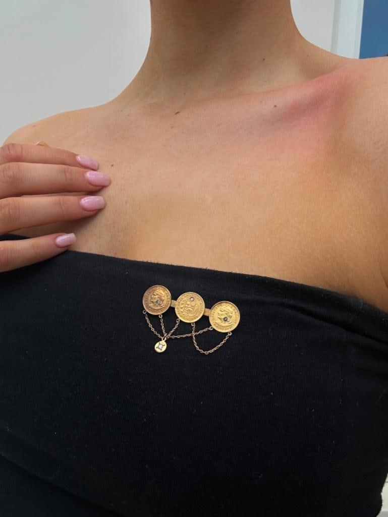 22ct gold 3 x 1/5 De Libra 1912 Republica Peruana Lima Brooch with Diamonds - 2