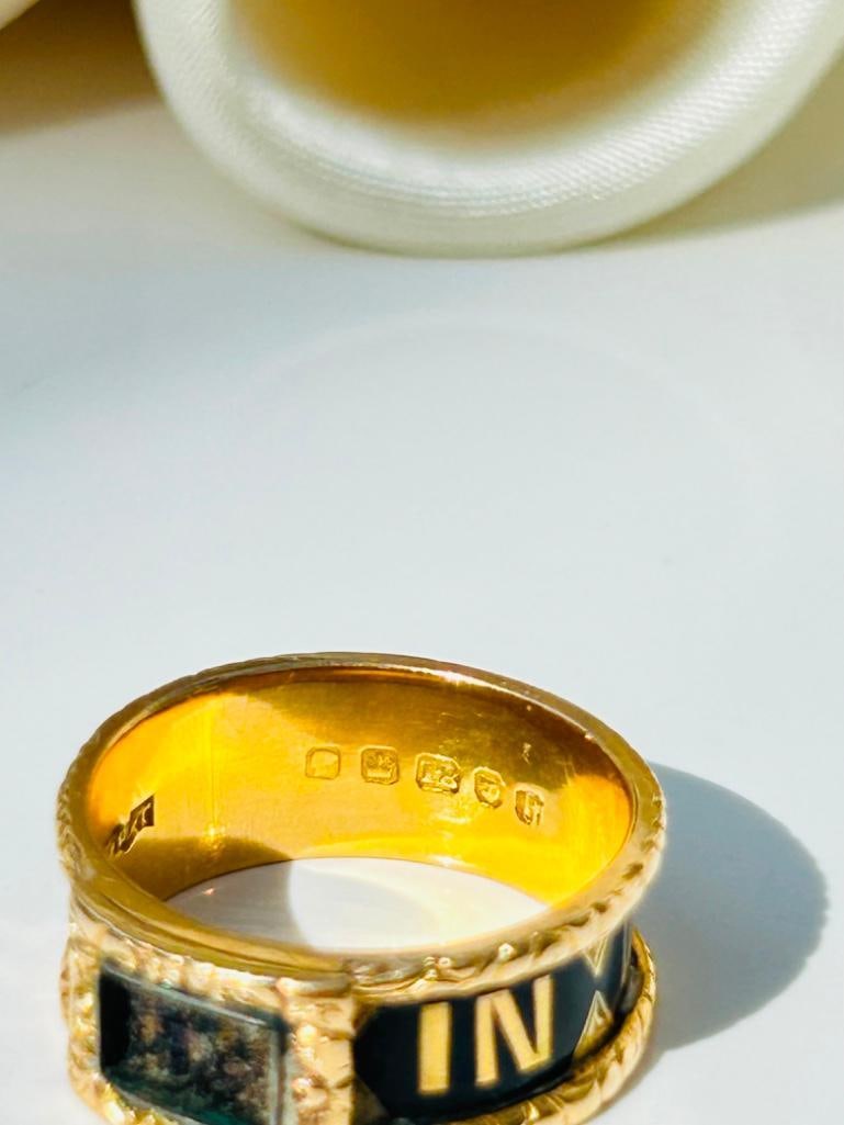 Antique 18ct Yellow Gold Black Enamel In Memory Of Band Ring - 6