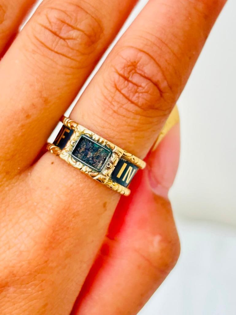 Antique 18ct Yellow Gold Black Enamel In Memory Of Band Ring - 7