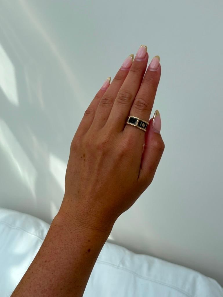 Antique 18ct Yellow Gold Black Enamel In Memory Of Band Ring - 8
