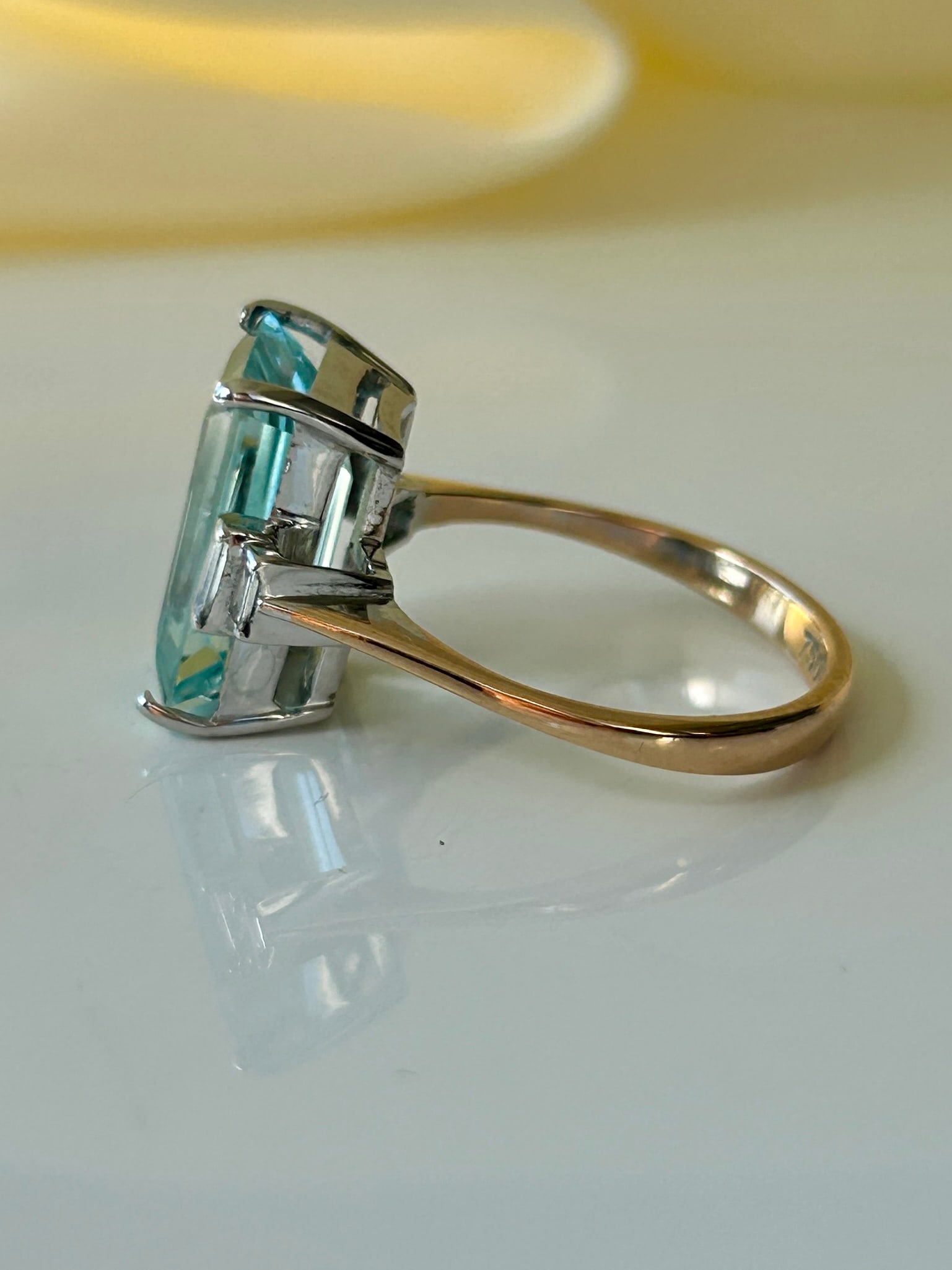 18ct White and Yellow Gold Aquamarine and Baguette Cut Diamond Shoulder Cocktail Ring - 5