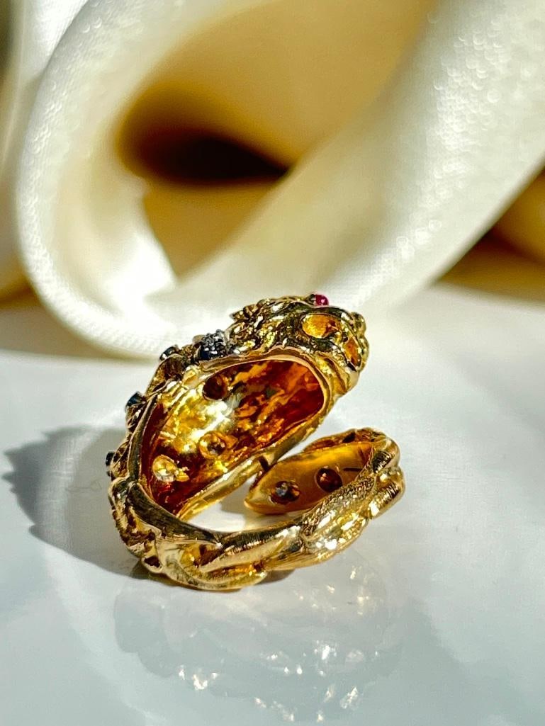 Unusual Heavy 18ct Yellow Gold Diamond and Ruby “Zolotas” Lion Ring - 7