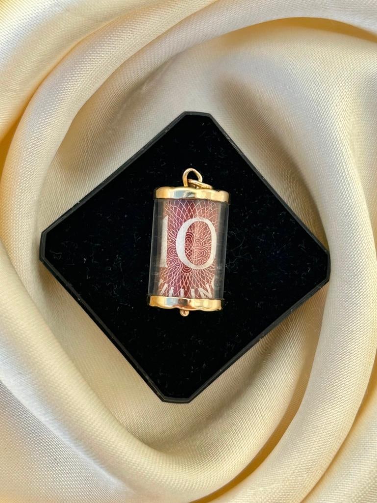 Antique Gold 10 Shilling Large Emergency Charm Pendant - 5