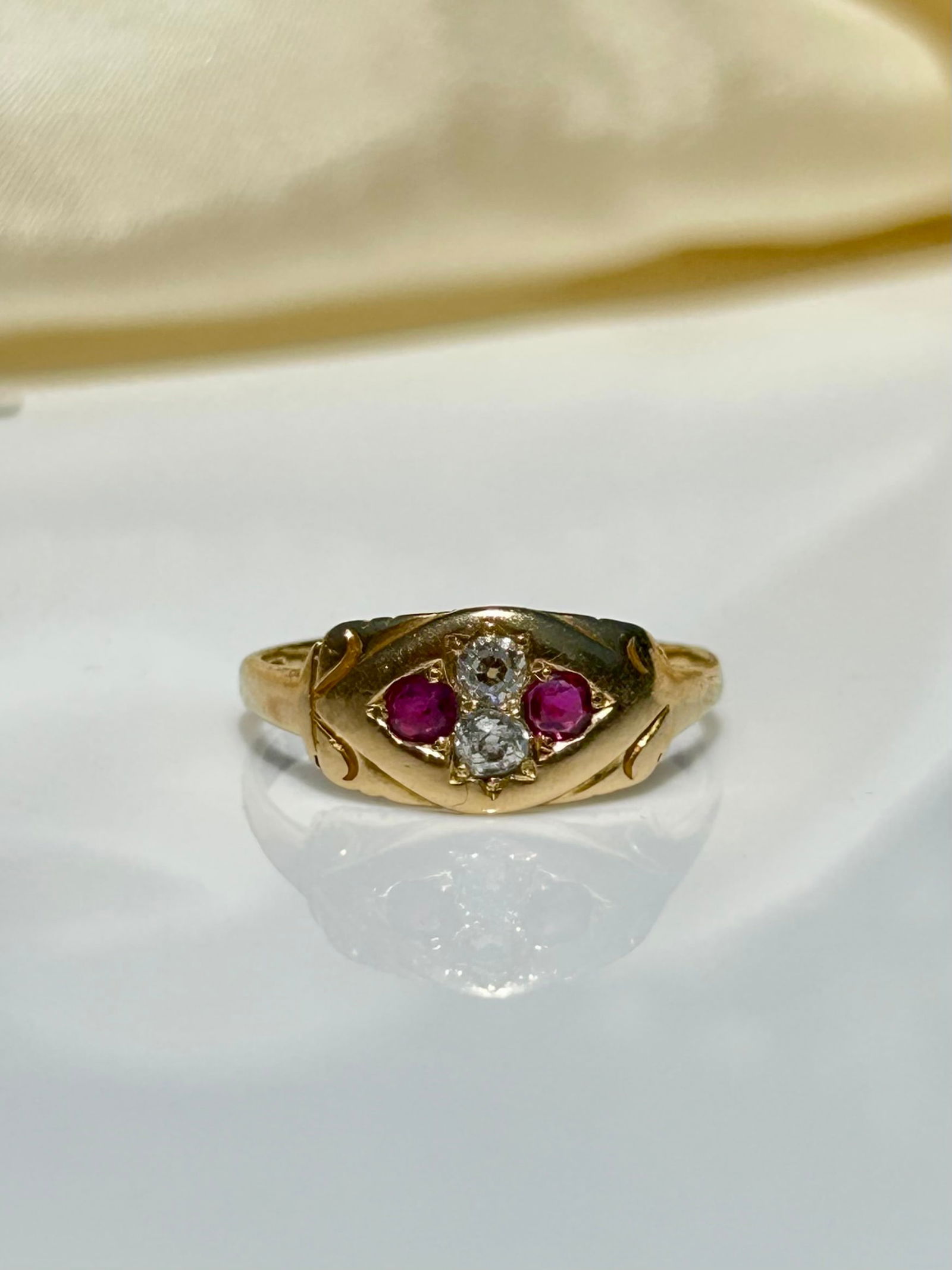 Heavy 9ct Yellow Gold Ruby And Diamond Unusual Design Ring - 2
