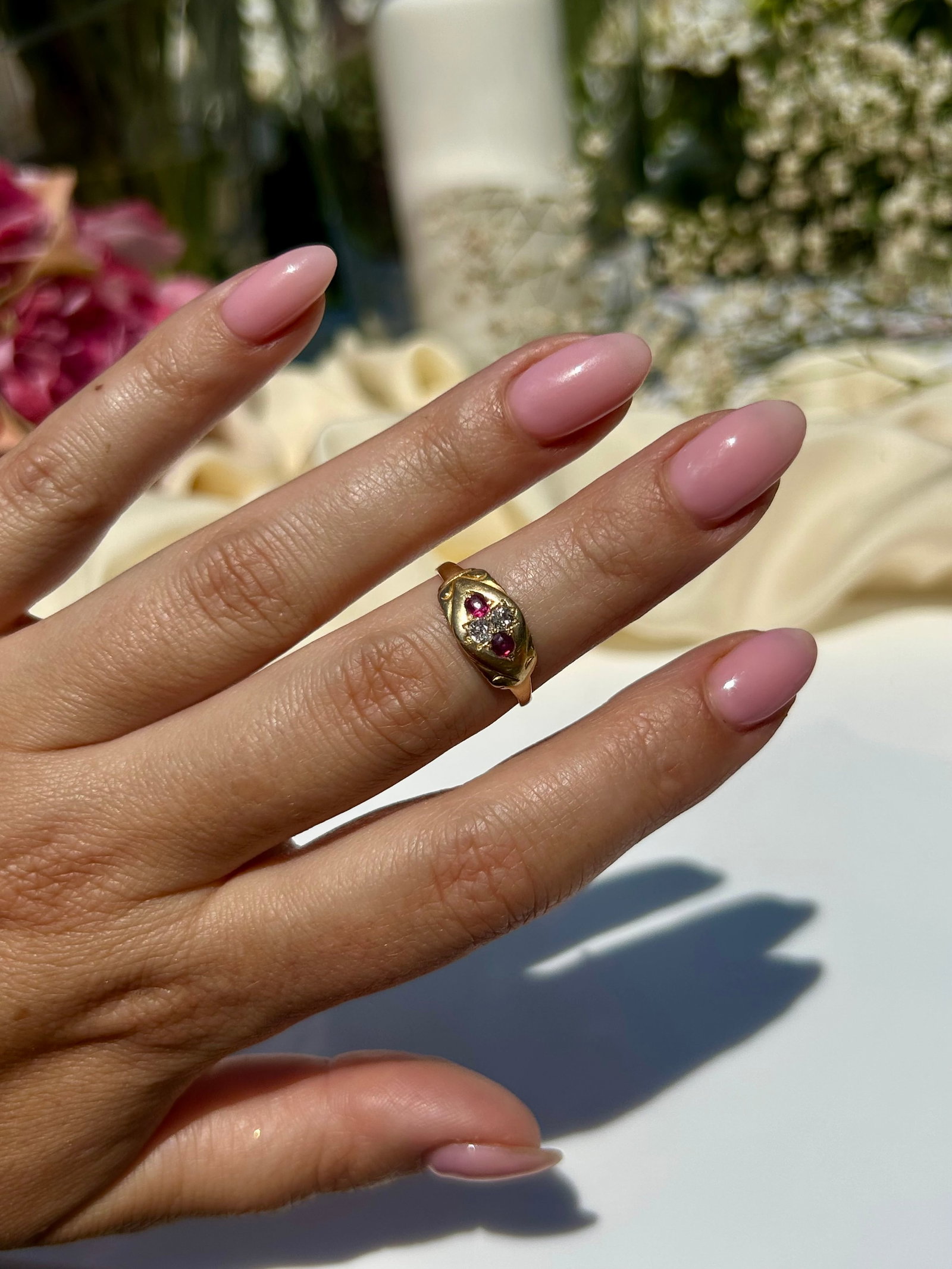 Heavy 9ct Yellow Gold Ruby And Diamond Unusual Design Ring - 6