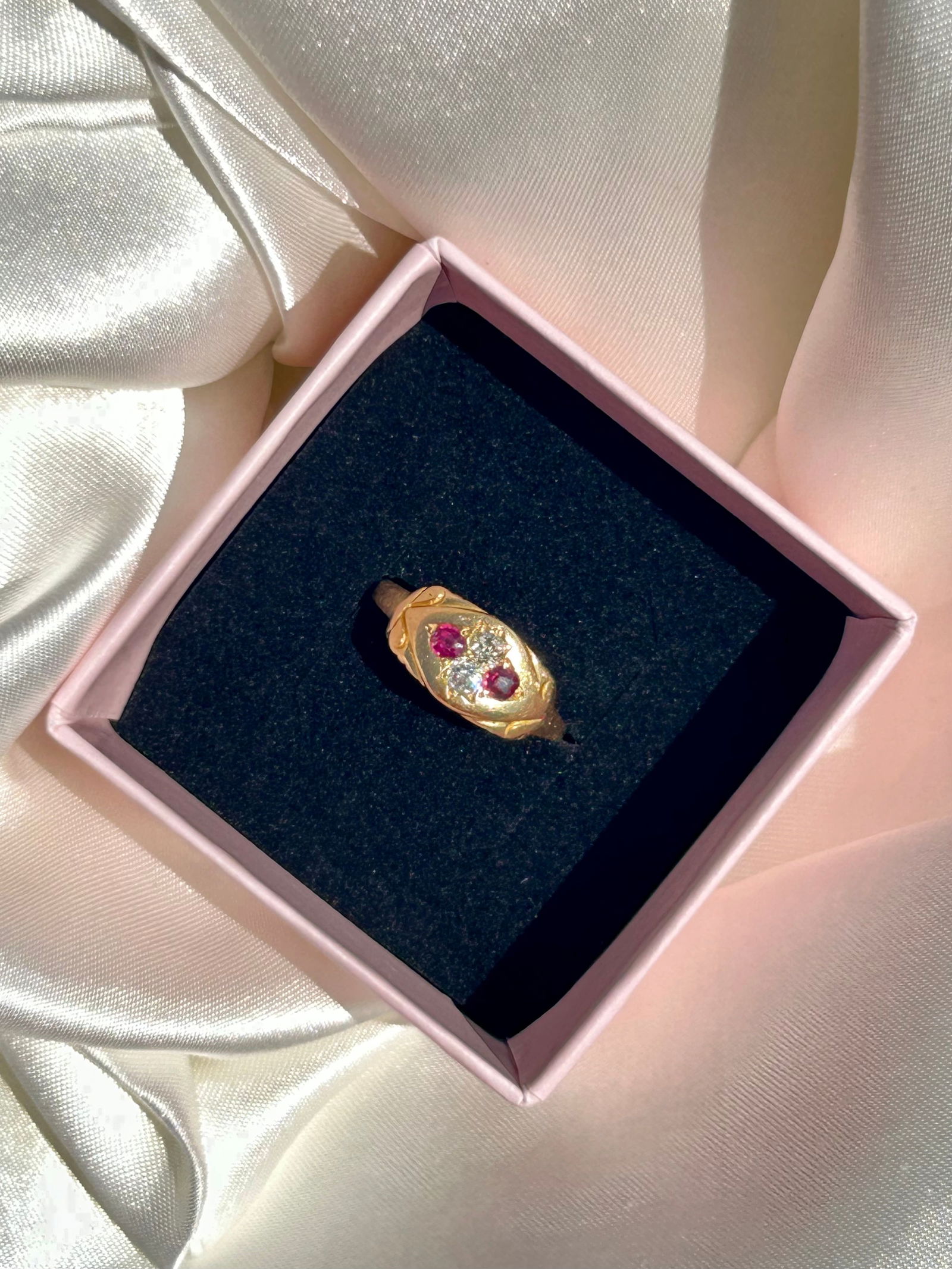 Heavy 9ct Yellow Gold Ruby And Diamond Unusual Design Ring - 7