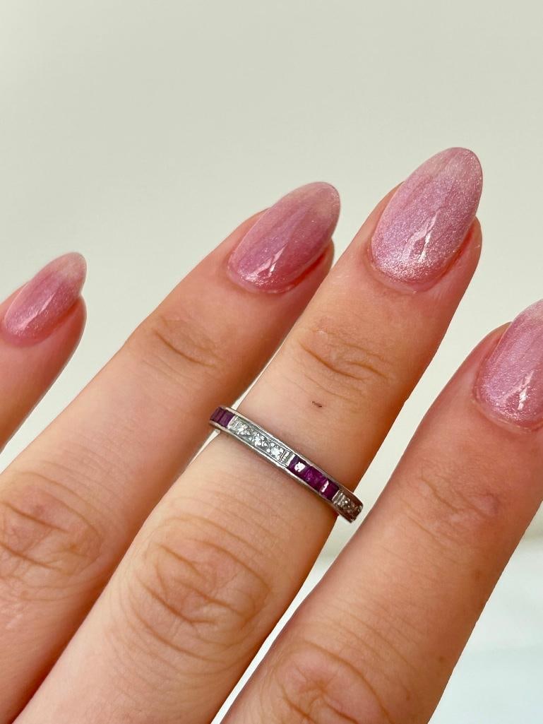 18ct White Gold Ruby and Diamond Full Eternity Band Ring - 2