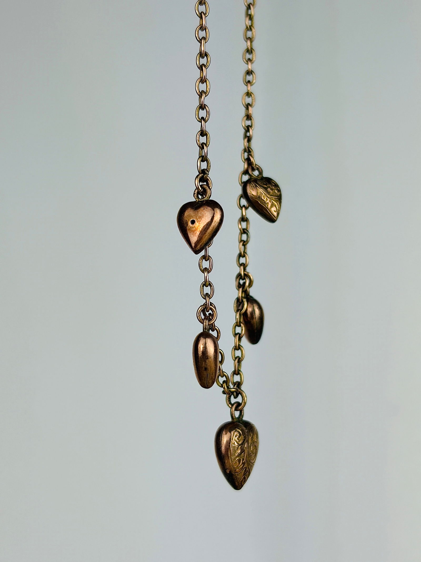 Vintage 9ct Yellow Gold Etched Heart Necklace - 2
