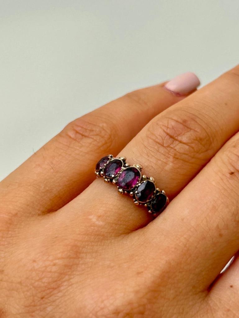 Antique Amethyst Half Hoop Ring in 9ct Gold - 2