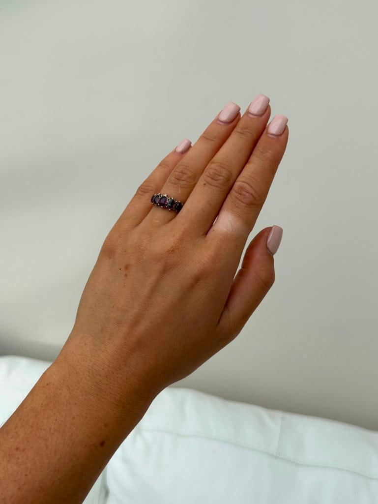 Antique Amethyst Half Hoop Ring in 9ct Gold - 3