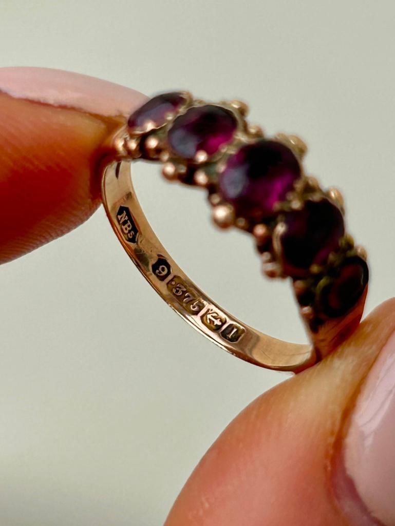 Antique Amethyst Half Hoop Ring in 9ct Gold - 5