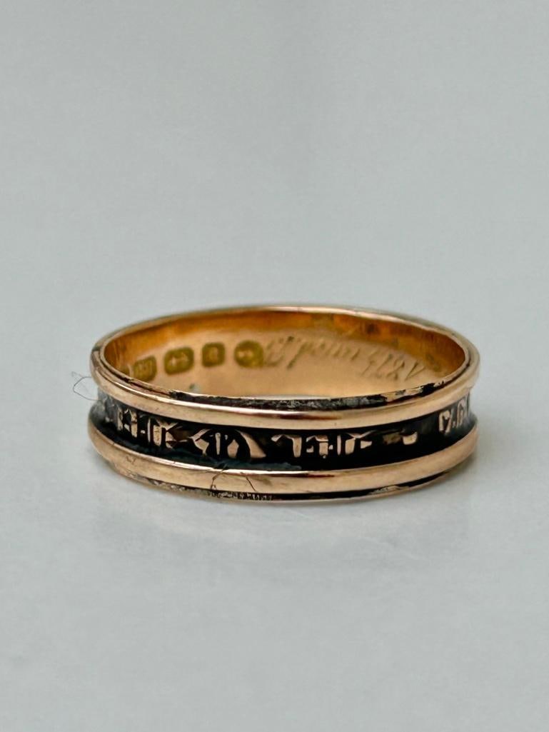 18ct Yellow Gold Black Mourning Band Ring - 4