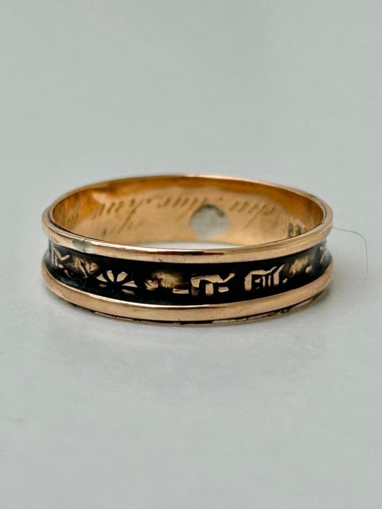 18ct Yellow Gold Black Mourning Band Ring - 5