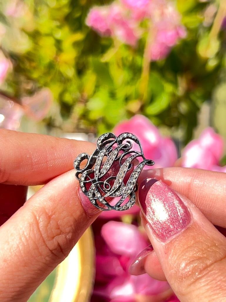 Antique Rose Cut Diamond Monogram Brooch - 2