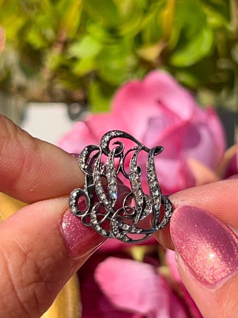 Antique Rose Cut Diamond Monogram Brooch - 4