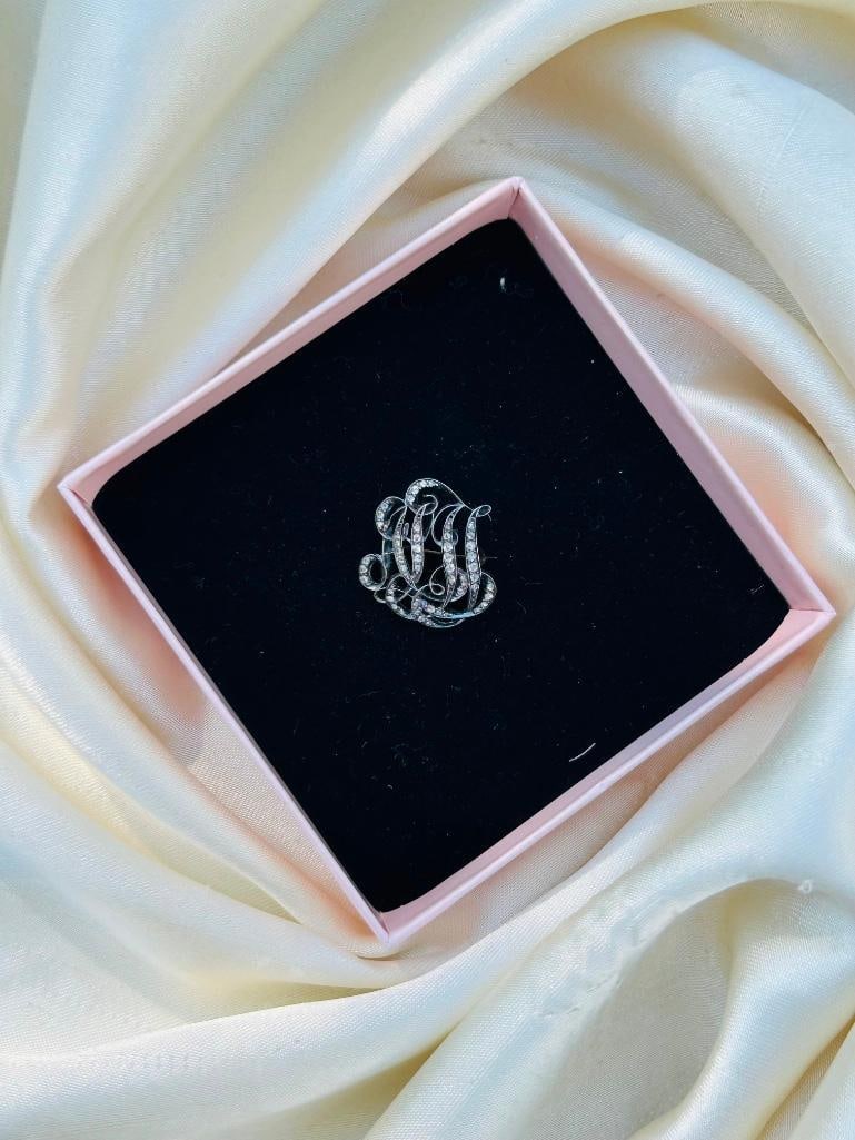 Antique Rose Cut Diamond Monogram Brooch - 5