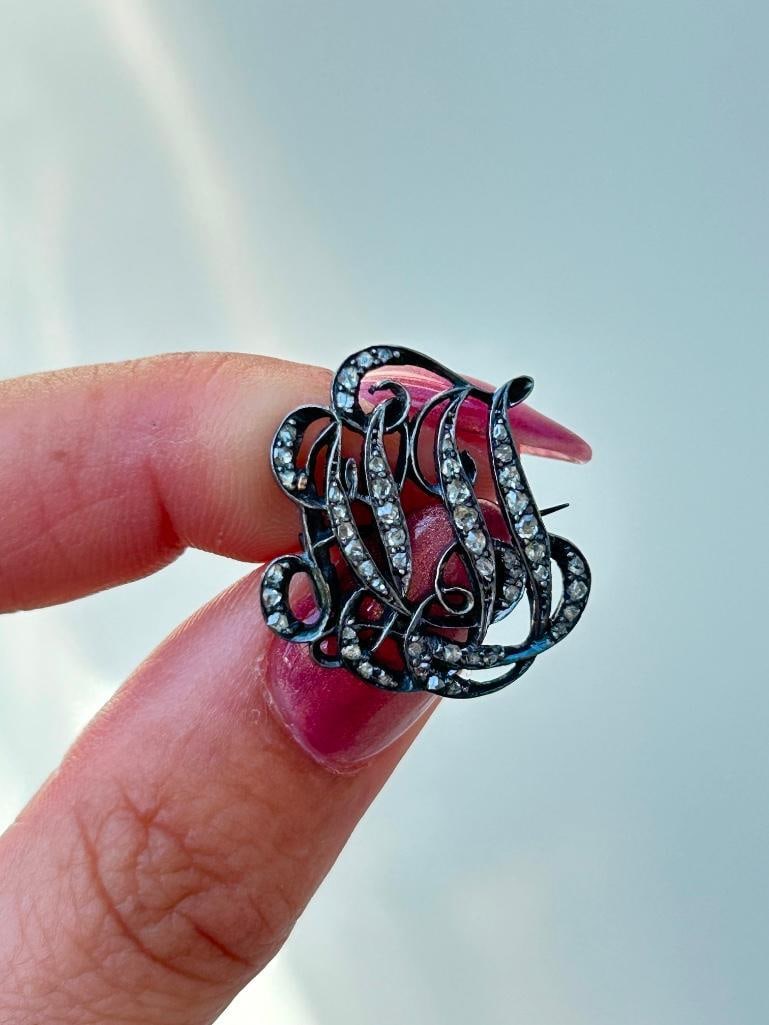 Antique Rose Cut Diamond Monogram Brooch - 7