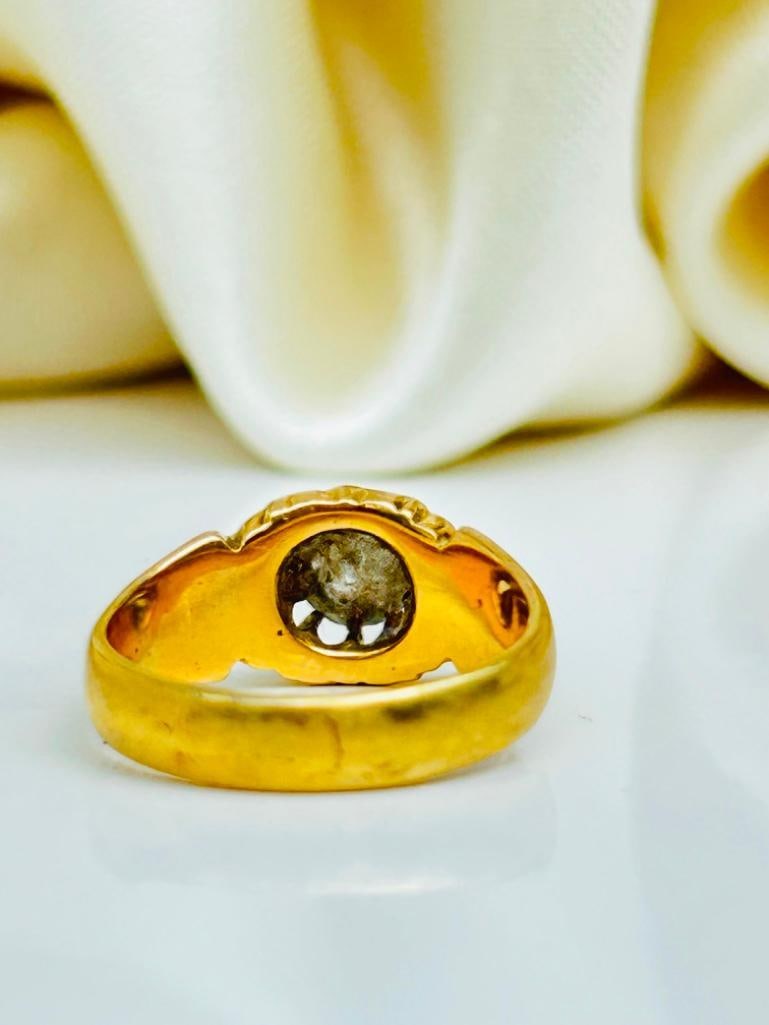 Antique Heavy Chunky 18ct Yellow Gold Buttercup / Belcher 40pts Diamond Ring - 7