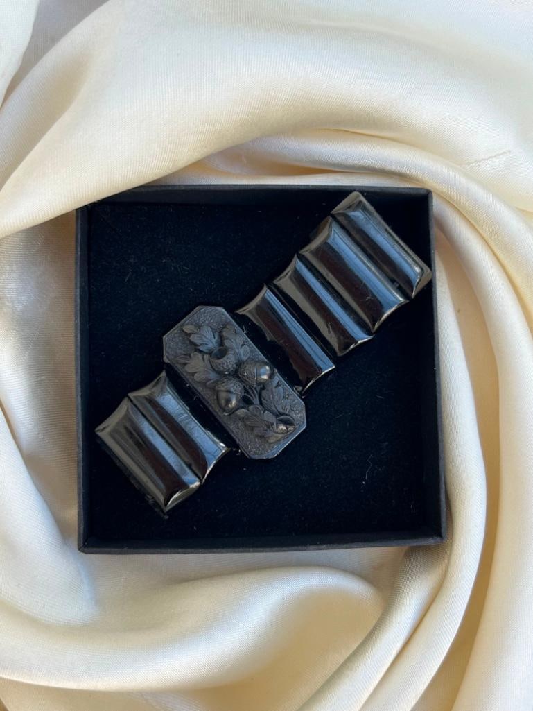 Large Antique Carved Whitby Jet bracelet - 2