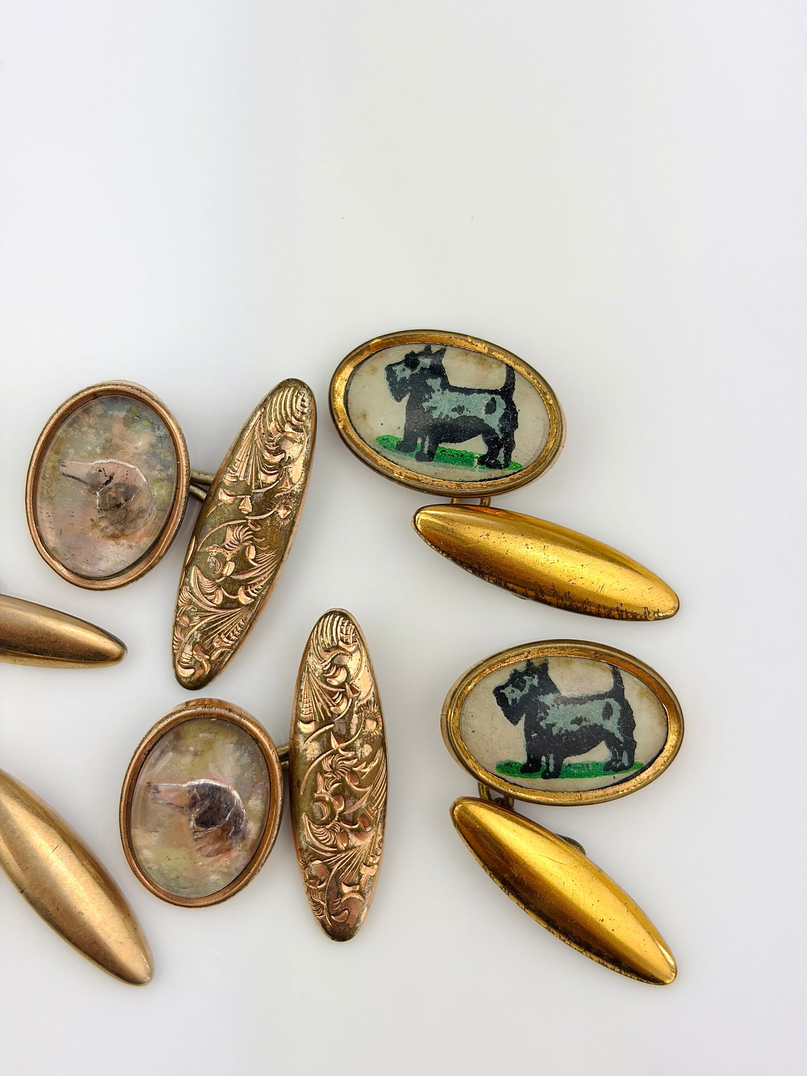 MIXED LOT ANTIQUE AND VINTAGE DOG CUFFLINKS X 3 PAIRS - 3