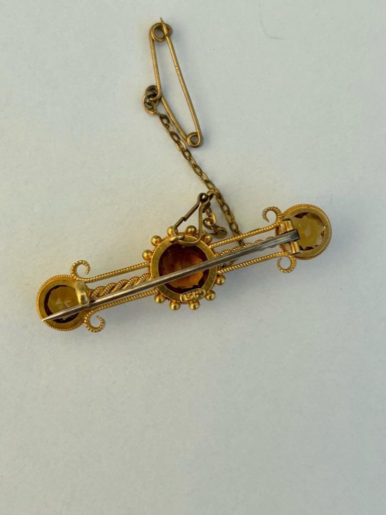 Antique 15ct Yellow Gold Citrine Bar Brooch - 3