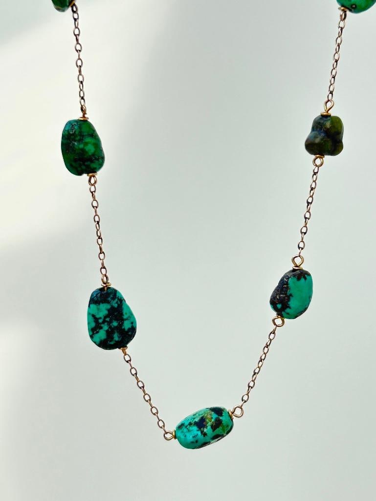 Vintage 9ct Gold Turquoise Necklace - 3