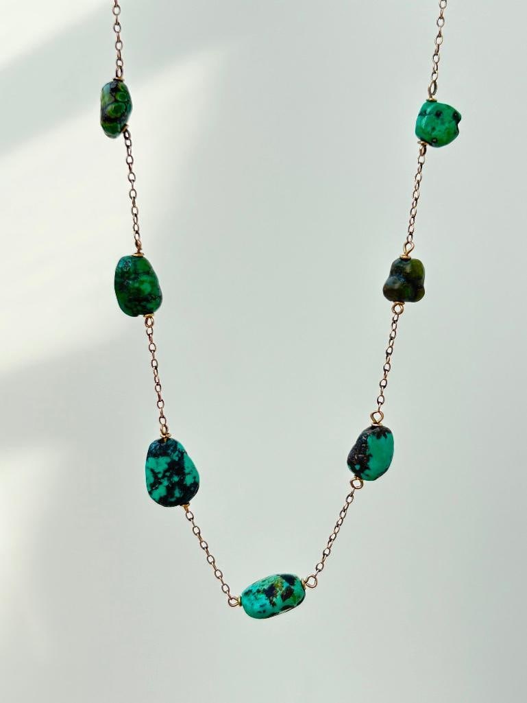 Vintage 9ct Gold Turquoise Necklace - 6