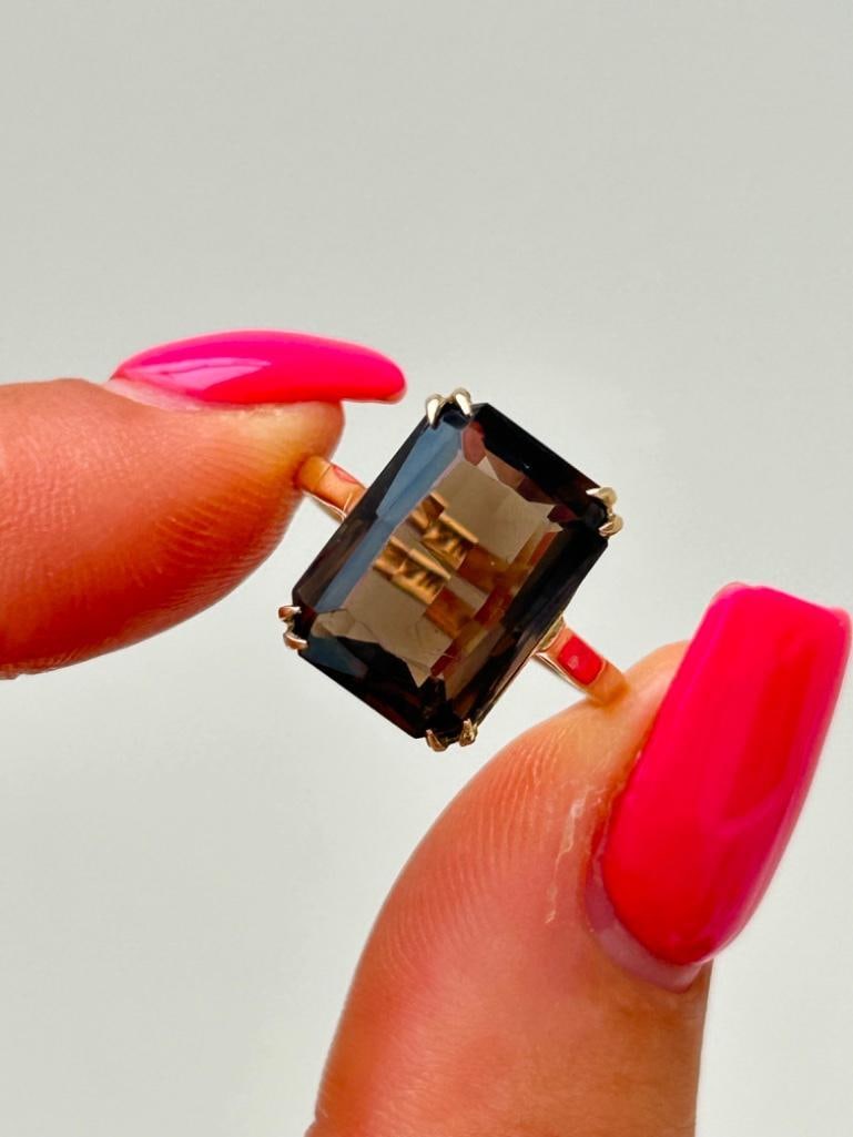 Vintage 9ct Gold Smokey Quartz Cocktail Ring - 2