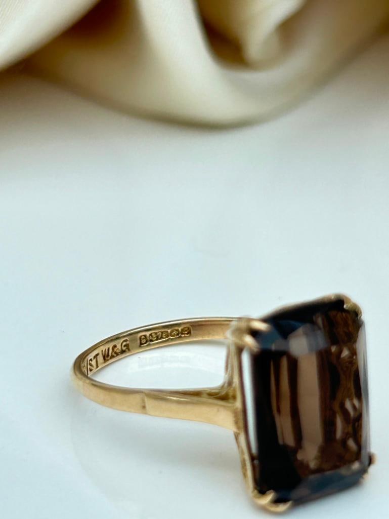 Vintage 9ct Gold Smokey Quartz Cocktail Ring - 7