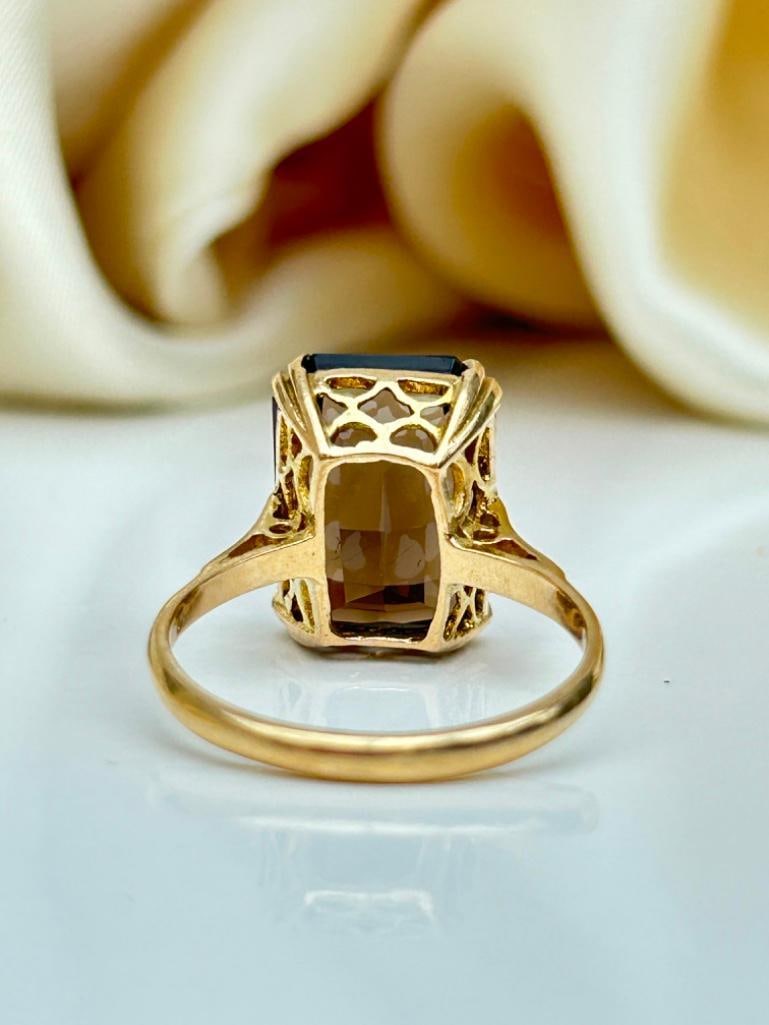 Vintage 9ct Gold Smokey Quartz Cocktail Ring - 8